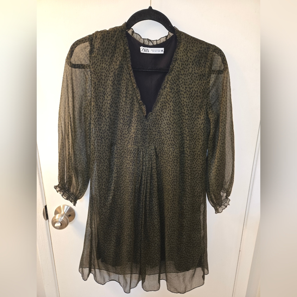 Zara Tan Relaxed Sheer Dress